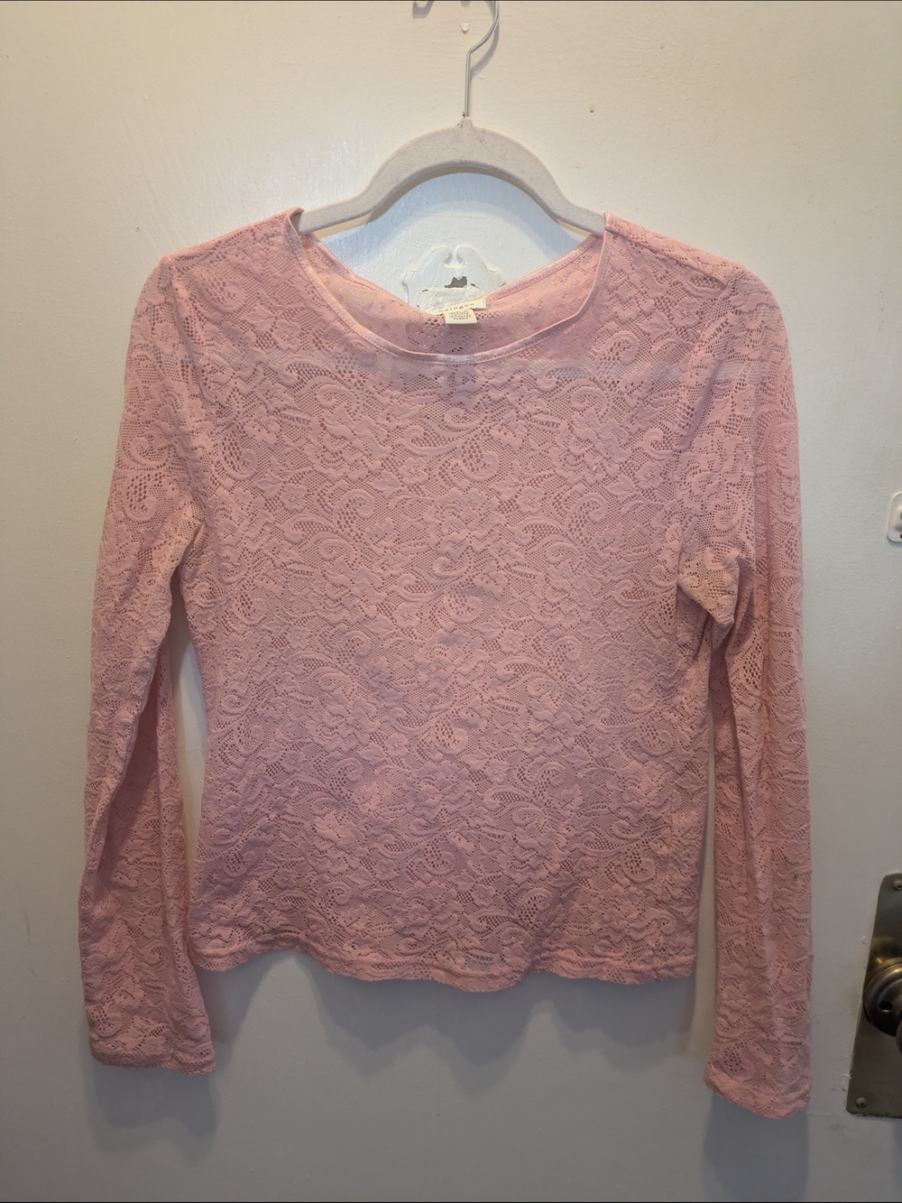 Halogen Pink Floral Lace Long Sleeve Stretch Top Blouse Women's Large